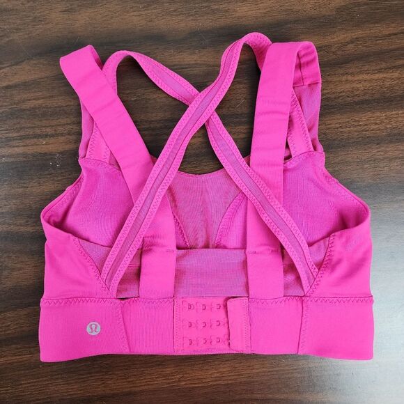 Lululemon Oxygen Sport Bra Magenta Pink Fuchsia Mesh Lace Criss-Cross Strap 6 - Picture 6 of 15